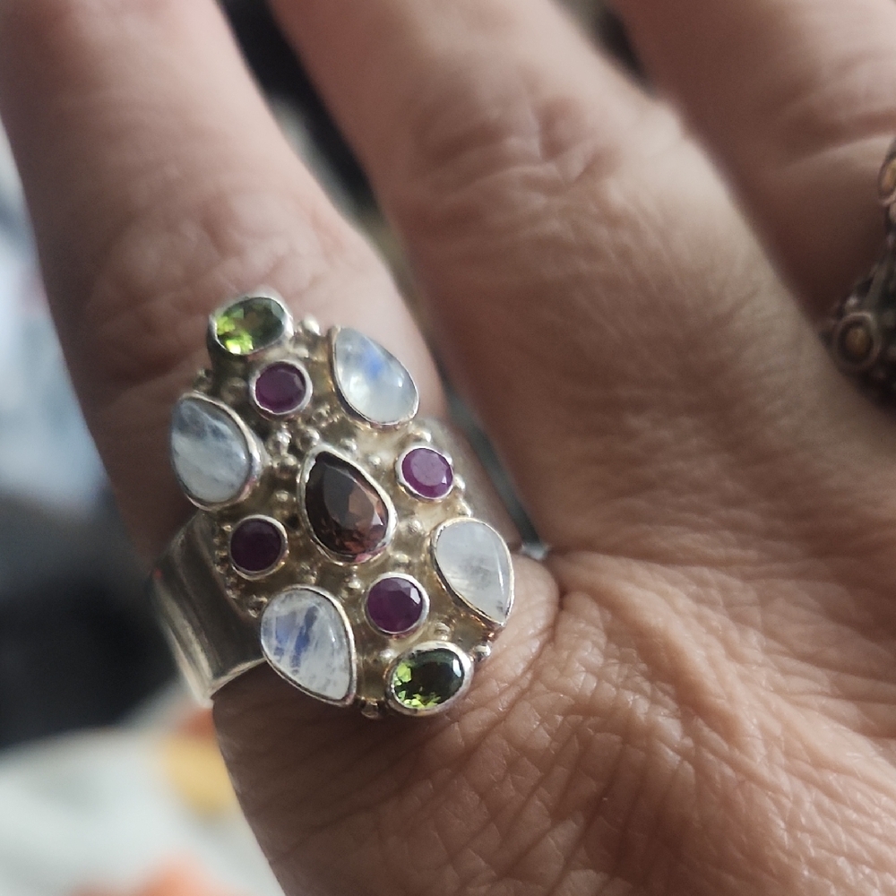 Sajen Designer Moonstone Ruby Peridot Sterling Si… - image 1